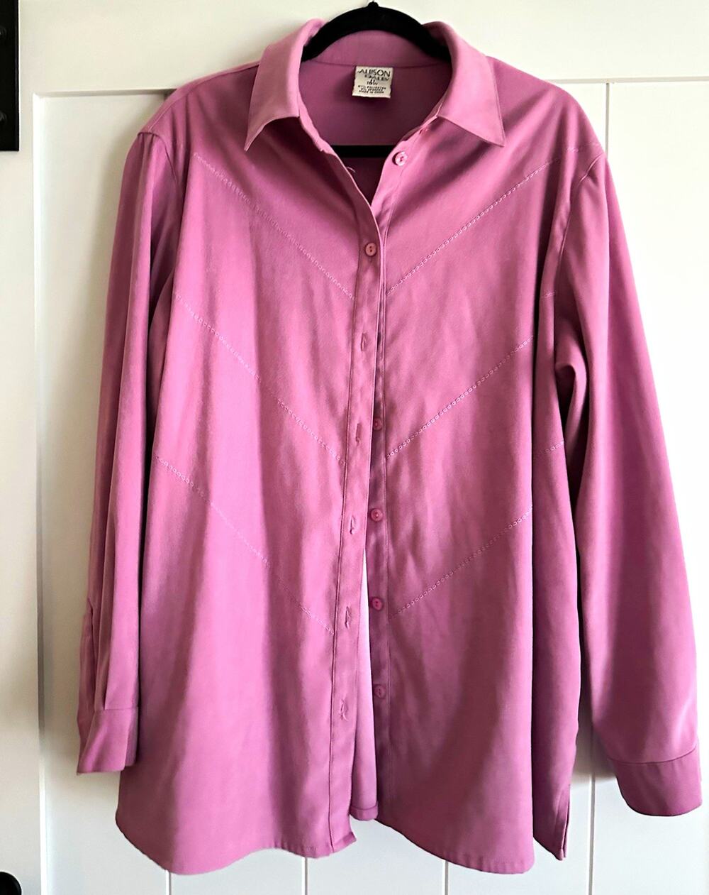 Vintage Allison Daley Pink Solid Woven Collared Button-Up Long Sleeve Shirt 18W